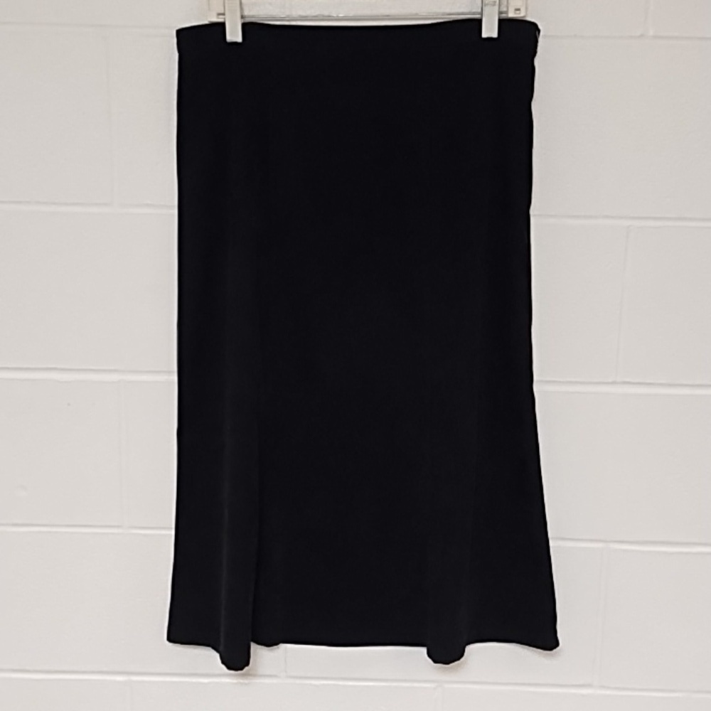 Notations Black Sueded Fabric A Line Midi Tulip Skirt Side Elastic Hidden Zip